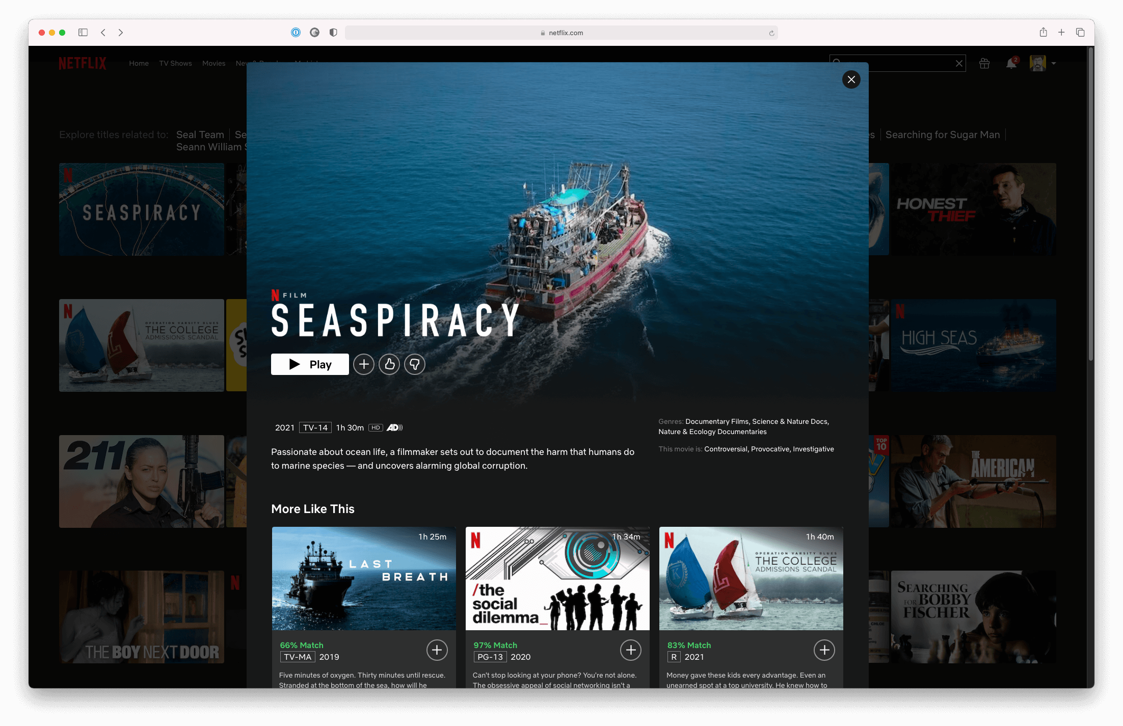 A screenshot of Seaspiracy on Netflix